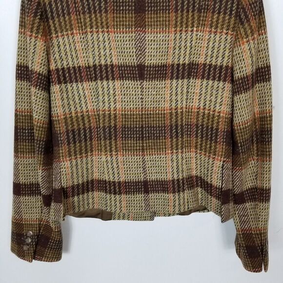MaxMara Weekend Women 100% Virgin Wool Blazer Jacket Size US 6 Brown Plaid - Picture 6 of 10